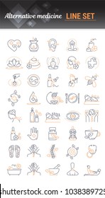 Vector graphic set. Editable outline stroke size. Icons in flat, contour, thin and linear design. Alternative medicine. Simple isolated icons. Concept illustration. Sign, symbol, element.