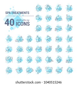 Vector graphic set. Editable stroke size. Icons in flat, contour, outline, thin and linear design. Spa treatments. Simple isolated icons. Concept illustration for Web site. Sign, symbol, element.