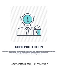 Vector graphic set. Editable stroke size. Icons in flat, contour, outline design. General Data Protection Regulation. Web and app icons. Concept illustration. Sign, symbol, element.