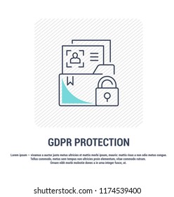 Vector graphic set. Editable stroke size. Icons in flat, contour, outline design. General Data Protection Regulation. Web and app icons. Concept illustration. Sign, symbol, element.
