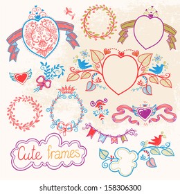 vector graphic set- floral frames  wreaths and  ribbons 