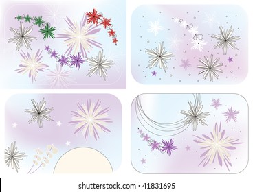 vector graphic set with flowers and stars
