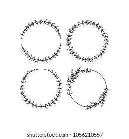 Vector graphic set of hand drawn field horsetail wreath. Beautiful floral design elements, ink drawing.