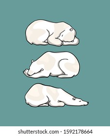 Vector graphic set of hand drawn cute sleeping polar bears. Beautiful ink drawing, animal illustration