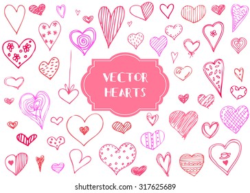 Vector graphic  set of hand drawn pink hearts on a white background. isolated