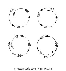 Vector graphic set of hand drawn arrows forming round frames.  Beautiful ethnic design elements.