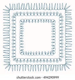 Vector graphic set of hand drawn holiday festoons forming square frames. Hand drawn borders of light bulbs. Beautiful design elements.