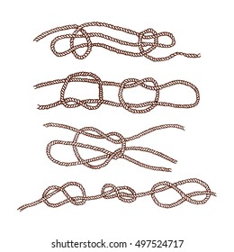 Vector graphic set of hand drawn nautical knots. Beautiful nautical design elements. 