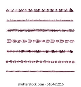 Vector graphic set of hand drawn tribal borders. Beautiful ethnic design elements.