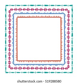 Vector graphic set of hand drawn tribal square frames. Beautiful ethnic design elements.