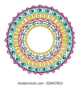 Vector graphic set of hand drawn tribal round frames. Beautiful ethnic design elements.
