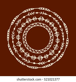 Vector graphic set of hand drawn tribal round frames. Beautiful ethnic design elements.