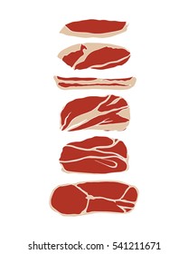 Vector graphic set of hand drawn meat slices.  Beautiful food design elements, vintage style
