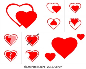 Vector graphic of set of heart icons, with emoticons varying according to conditions. Illustration of heart. Red heart icon. Heart icon collection