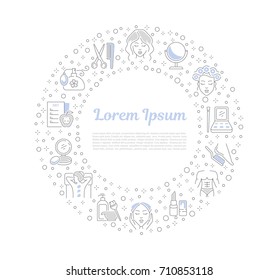 Vector graphic set icon in line, contour, thin, and flat design. Beauty. Beauty salon, cosmetology, fashion. Template, top internet web site, main page.