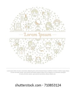 Vector graphic set icon in line, contour, thin, and flat design. Beauty. Beauty salon, cosmetology, fashion. Template, top internet web site, main page.