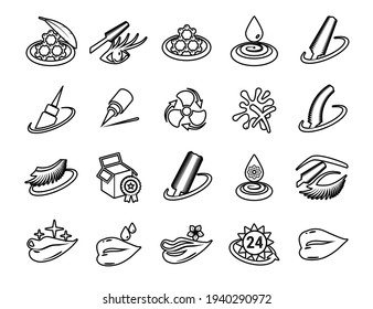 Vector graphic set. Icons. Cosmetology. Concept illustration for Web site app. Sign, symbol, element. Skin care. Simple isolated icons. contour, thin and linear design.