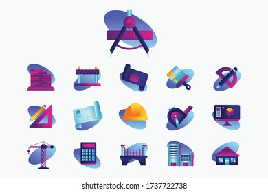 Conjunto de gráficos vectoriales. Iconos de diseño plano, contorno, delgado y lineal. Conjunto de iconos de arquitectura, sobre fondo blanco.Ilustración conceptual para Infographic, app.Sign, símbolo, insignia, emblema.