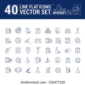 Vector graphic set of icons in flat, contour, thin and linear design. Whiskey drink. Scottish and Irish alcoholic drink. Concept illustration for Web site, app. Sign, symbol, emblem.