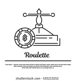 Vector graphic set. Icons in flat, contour, thin and linear design. Roulette and chip. Casino Simple icon on white background.Concept illustration for Web site, app. Sign, symbol, emblem.