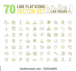 Vector graphic set of icons in flat, contour, thin and linear design. Las Vegas. Slot machine, casino, poker. Gambling. Concept infographics for entertainment city for Web site and app.