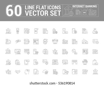 Vector graphic set. Icons in flat, contour, thin and linear design. Internet banking. Modern technology.Simple icon on white background.Concept illustration for Web site, app. Sign, symbol, emblem.