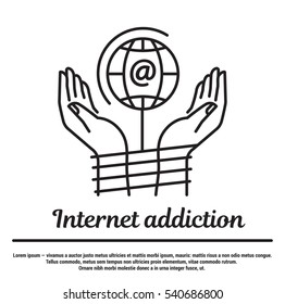 Vector graphic set. Icons in flat, contour, thin and linear design. Internet addiction. Simple icon on white background.Concept illustration for Web site, app. Sign, symbol, emblem.