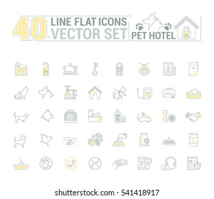 Vector graphic set. Icons in flat, contour, thin and linear design. Hotel for pets. Simple icon on white background.Concept illustration for Web site, app. Sign, symbol, emblem.