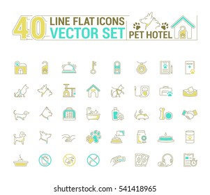 Vector graphic set. Icons in flat, contour, thin and linear design. Hotel for pets. Simple icon on white background.Concept illustration for Web site, app. Sign, symbol, emblem.