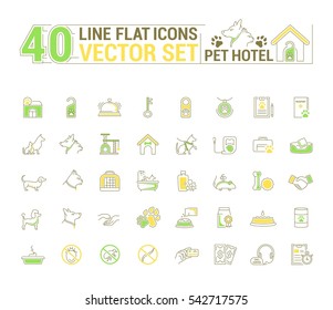 Vector graphic set. Icons in flat, contour, thin and linear design. Hotel for pets. Simple icon on white background.Concept illustration for Web site, app. Sign, symbol, emblem.