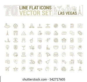 Vector graphic set of icons in flat, contour, thin and linear design. Las Vegas. Slot machine, casino, poker. Gambling. Concept infographics for entertainment city for Web site and app.