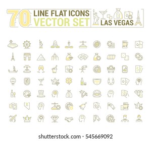 Vector graphic set of icons in flat, contour, thin and linear design. Las Vegas. Slot machine, casino, poker. Gambling. Concept infographics for entertainment city for Web site and app.