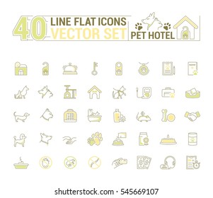 Vector graphic set. Icons in flat, contour, thin and linear design. Hotel for pets. Simple icon on white background.Concept illustration for Web site, app. Sign, symbol, emblem.