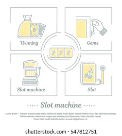 Vector graphic set. Icons in flat, contour, thin and linear design.Gambling. Simple icon on white background.Concept illustration for Web site, app. Sign, symbol, emblem.