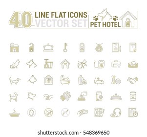 Conjunto de gráficos vectoriales. Iconos de diseño plano, compacto y lineal. Hotel para mascotas. Icono simple sobre fondo blanco.Ilustración conceptual para sitio Web, aplicación. Signo, símbolo, emblema.