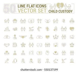 Vector graphic set. Icons in flat, contour, thin and linear design. Custody of children. Parents and state.Simple icon on white background.Concept illustration for Web site, app. Sign, symbol, emblem.