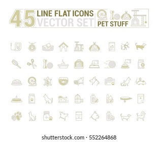 Vector graphic set. Icons in flat, contour, thin and linear design.Stuff for pets and their owners.Simple icon on white background.Concept illustration for Web site, app.Sign, symbol, emblem.