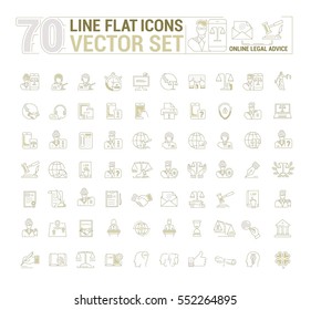 Vector graphic set. Icons in flat, contour, thin and linear design.Lawyer.Online legal advice.Online jurist.Simple icon on white background.Concept illustration for Web site, app.Sign, symbol, emblem.