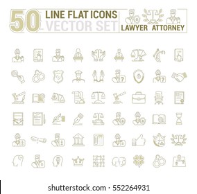 Vector graphic set. Icons in flat, contour, thin and linear design.Lawyer. Law and case law. Simple icon on white background.Concept illustration for Web site, app. Sign, symbol, emblem.