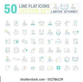 Vector graphic set. Icons in flat, contour, thin and linear design.Lawyer. Law and case law. Simple icon on white background.Concept illustration for Web site, app. Sign, symbol, emblem.