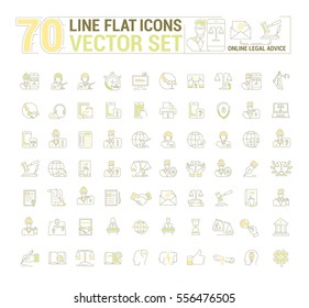 Vector graphic set. Icons in flat, contour, thin and linear design.Lawyer.Online legal advice.Online jurist.Simple icon on white background.Concept illustration for Web site, app.Sign, symbol, emblem.