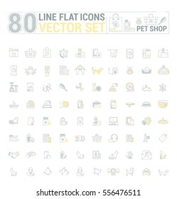 Vector graphic set. Icons in flat, contour, thin and linear design.Shop accessories for pets and owners.Simple icon on white background.Concept illustration for Web site, app.Sign, symbol, emblem.