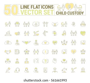 Vector graphic set. Icons in flat, contour, thin and linear design. Custody of children. Parents and state.Simple icon on white background.Concept illustration for Web site, app. Sign, symbol, emblem.