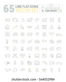 Vector graphic set. Icons in flat, contour, thin and linear design.Car wash. Gear and equipment for washing.Simple icon on white background.Concept illustration for Web site, app.Sign, symbol, emblem.