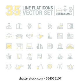 Vector graphic set. Icons in flat, contour, thin and linear design.Business man.Simple isolated icon on white background.Concept illustration for Web site, app.Sign, symbol, emblem.