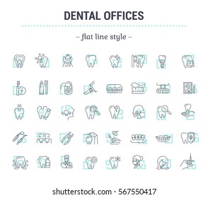 Vector graphic set. Icons in flat, contour,thin and linear design.Dentist office.Simple isolated icons on white background.Concept illustration for Web site, app.Sign,symbol,element.