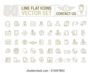 Vector graphic set. Icons in flat, contour,thin and linear design.Contact us. Information Support.Simple isolated icons.Concept illustration for Web site app.