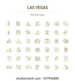 Vector graphic set of icons in flat, contour, thin, minimal and linear design. Las Vegas. Slot machine, casino, poker. Gambling.Simple isolated icons.Concept for Web site app.Sign,symbol,element.