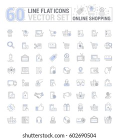 Vector graphic set. Icons in flat, contour,thin, minimal and linear design.Online shopping. Internet shop.Order,purchase, payment.Simple isolated icons.Concept of web site and app.Sign,symbol,element.