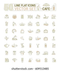 Vector graphic set. Icons in flat, contour, thin, minimal and linear design.Cafe.Food silhouettes.Fast food. Pizzeria. Catering.Simple isolated icons.Concept for web site, app.Sign and symbol.